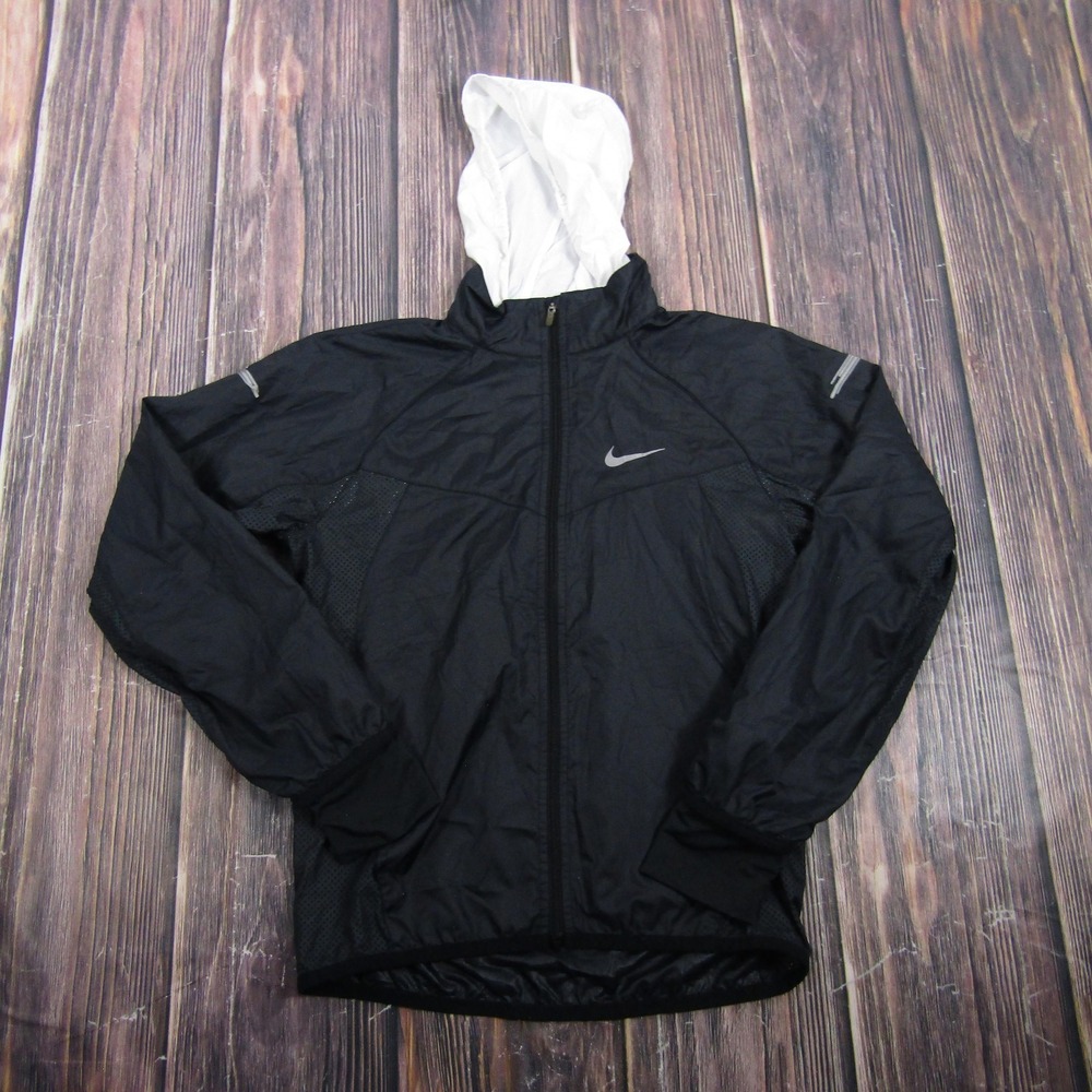 Nike Jacket Womens M Black Hooded Full Zip Lightweight Running Windbreaker